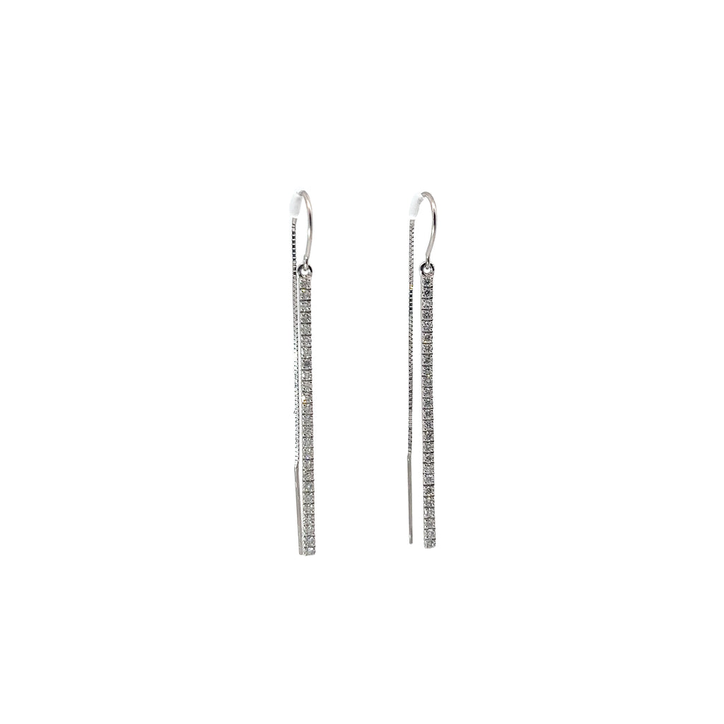 14k White Gold .35ct H SI1 Round Diamond Dangle Bar Earrings