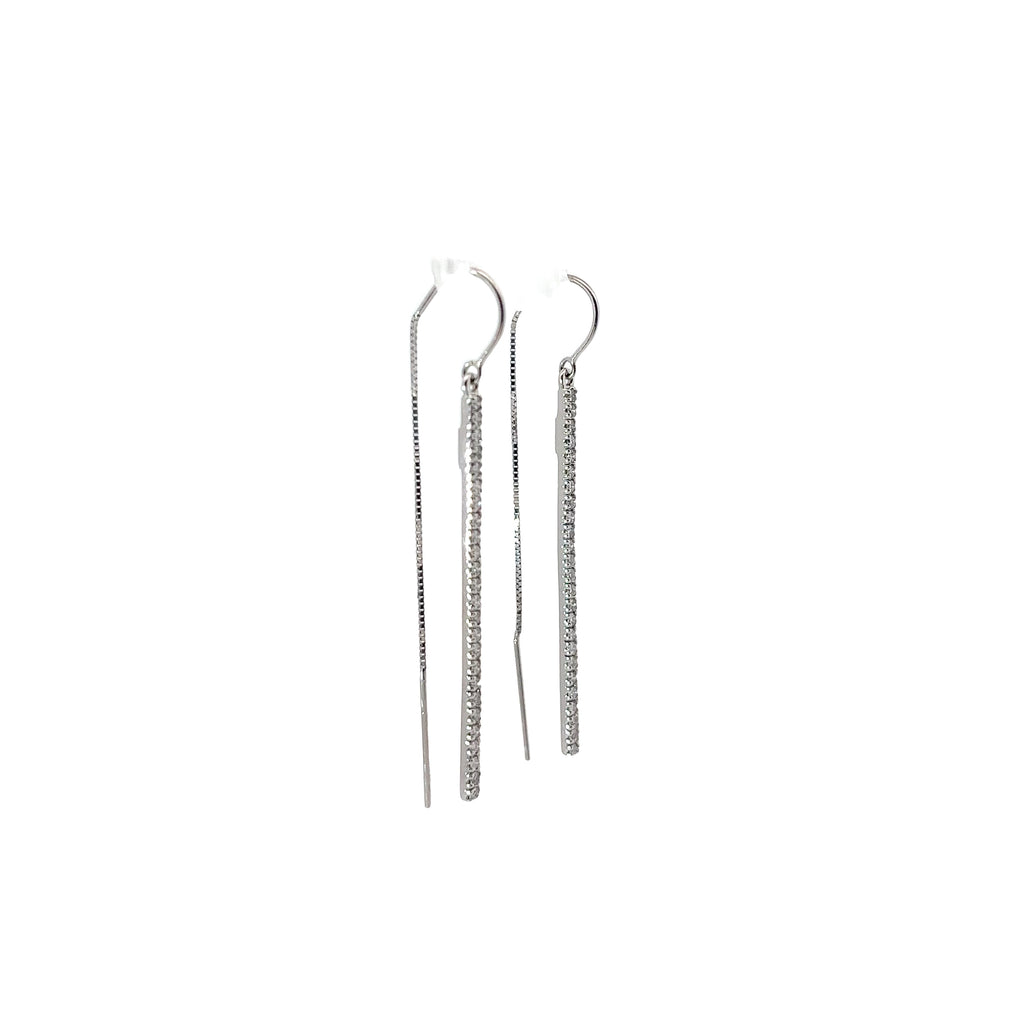 14k White Gold .35ct H SI1 Round Diamond Dangle Bar Earrings