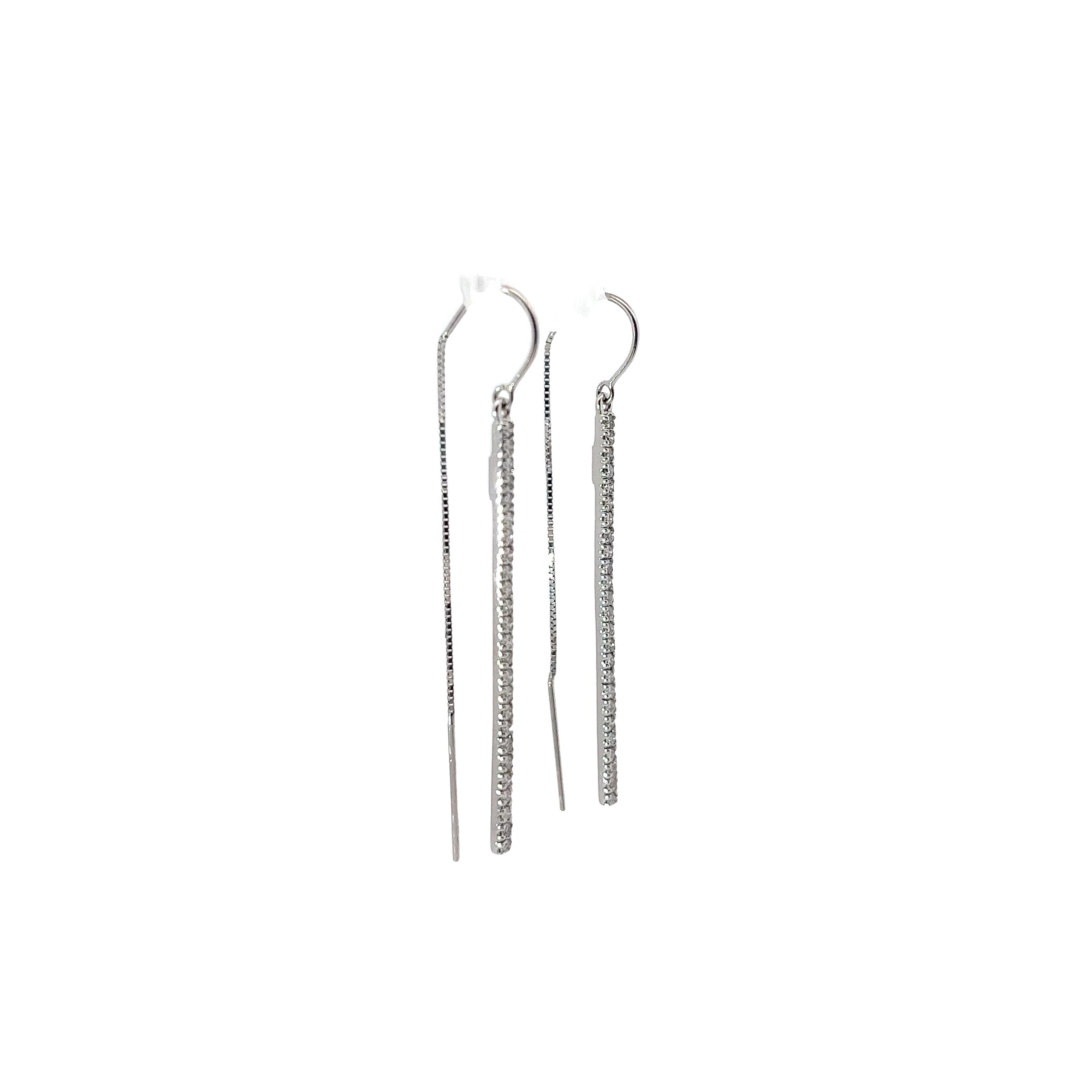 14k White Gold .35ct H SI1 Round Diamond Dangle Bar Earrings