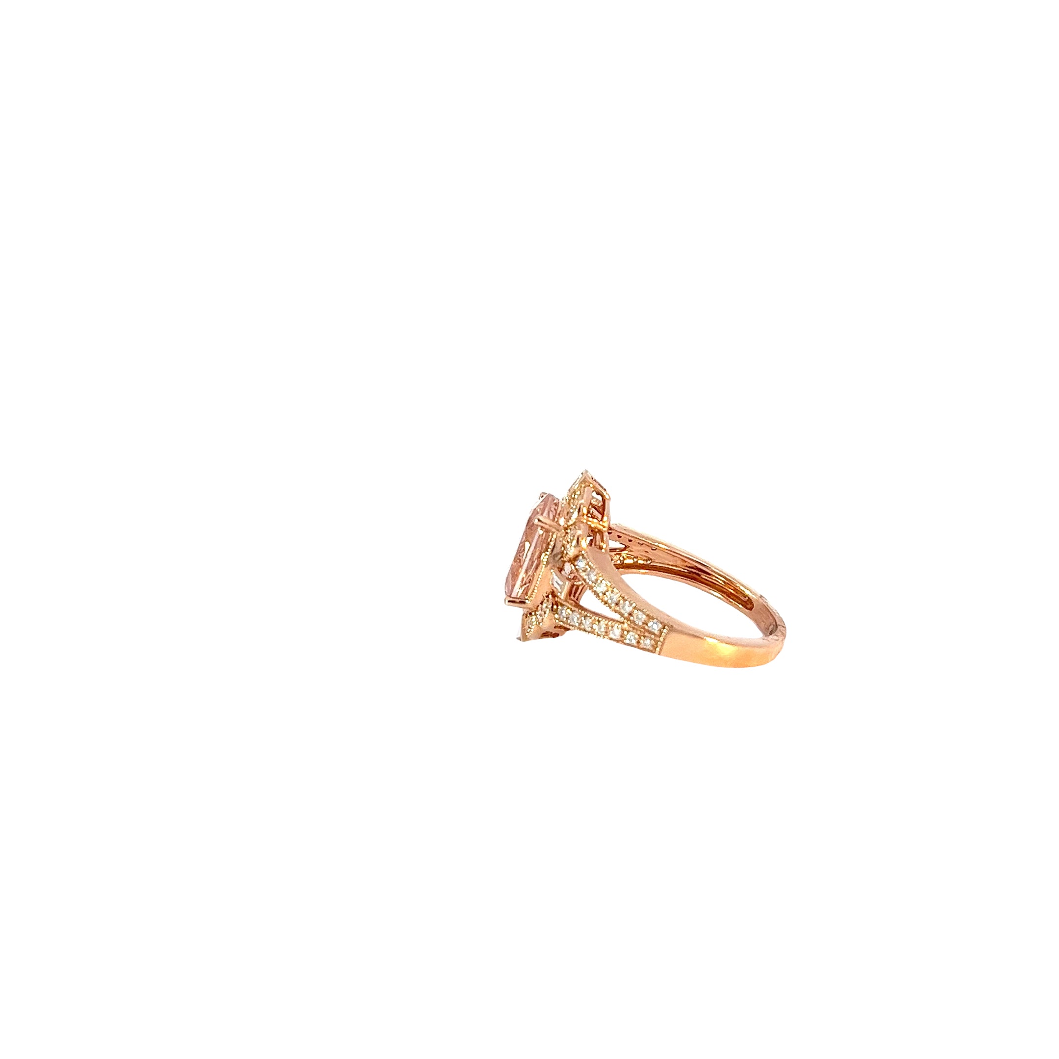 14k Rose Gold 2.00ct Oval Shape Morganite/ .25ct F VS2 Round Diamond Ring by Effy