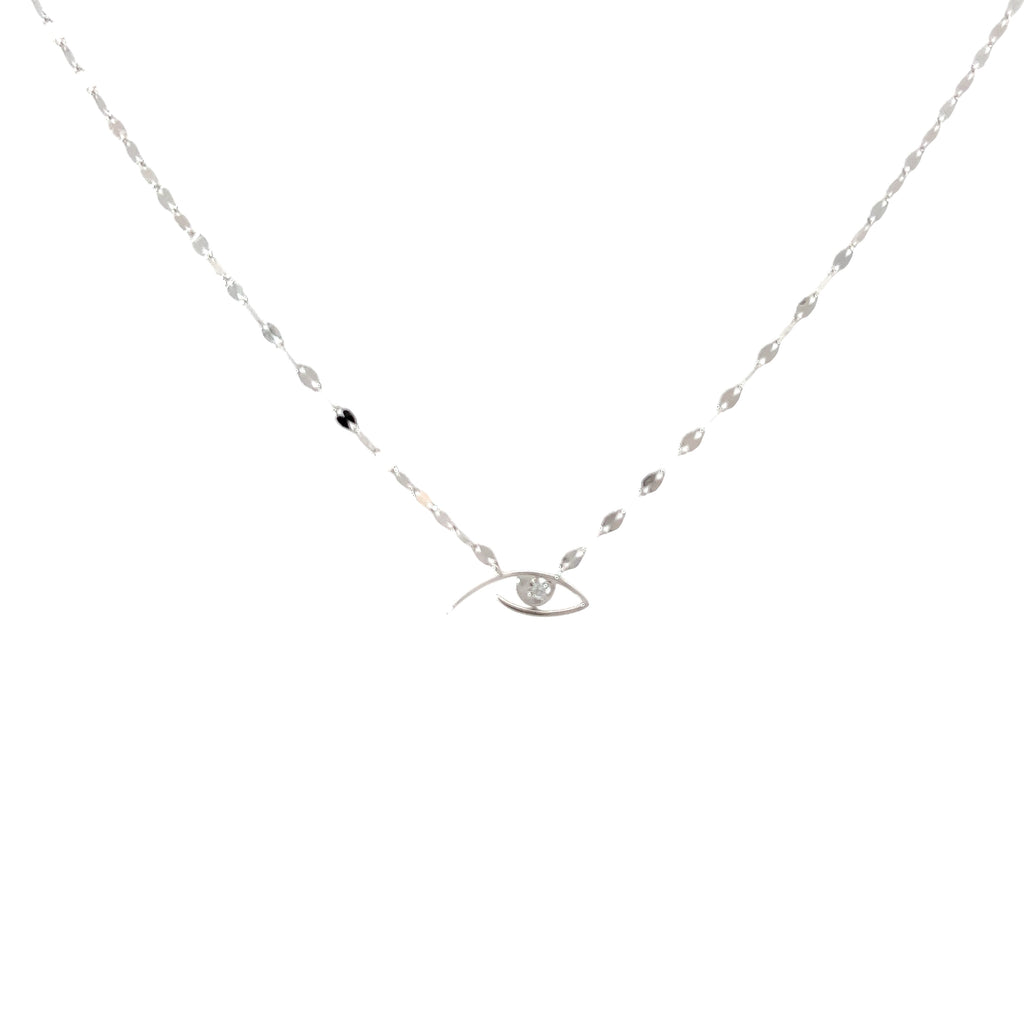 14K White Gold 1.3 gram Evil Eye Necklace