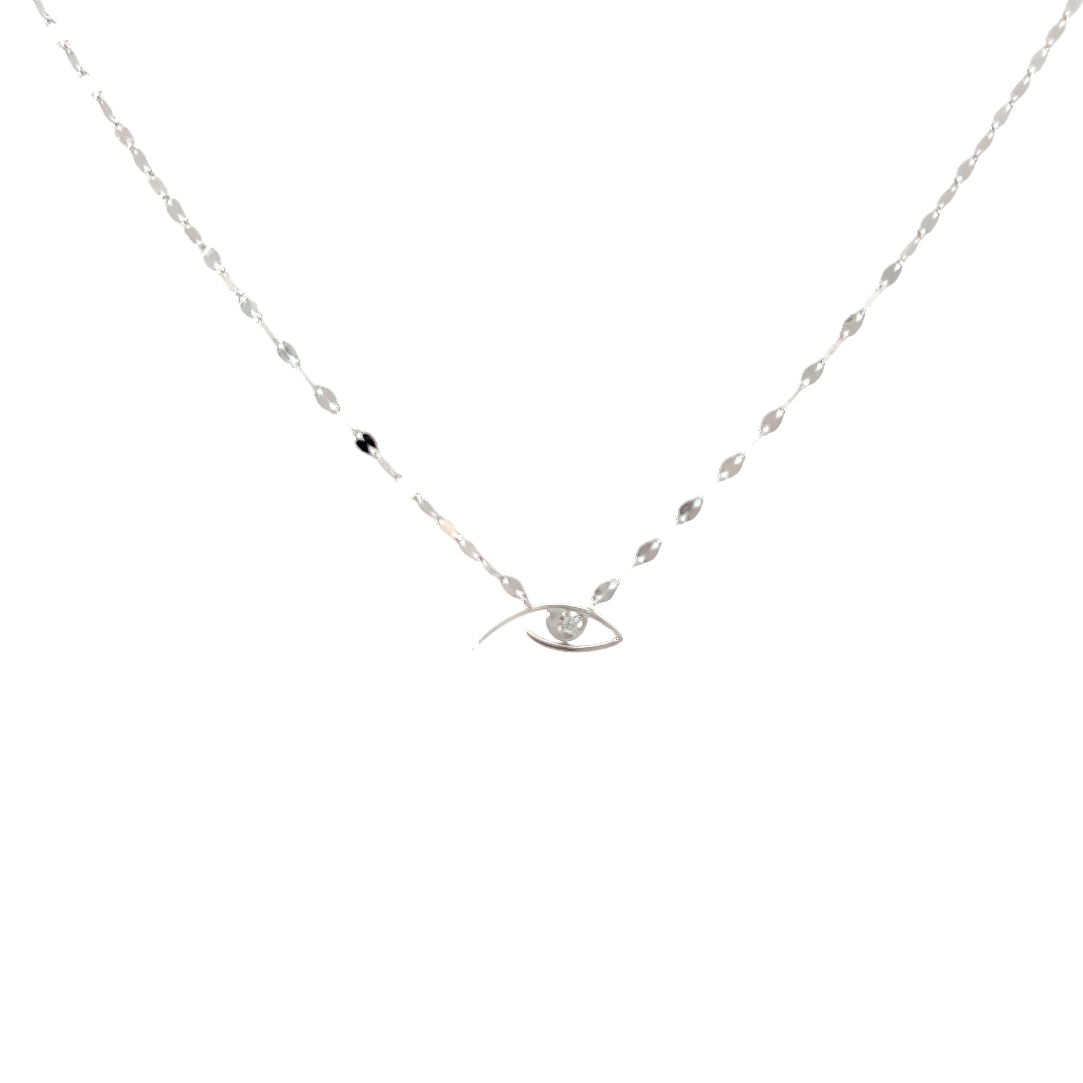 14K White Gold 1.3 gram Evil Eye Necklace