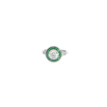PLATINUM 1.00ct I SI2 Round Diamond Center Stone , .70ct Princess Cut Tsavorite on the halo and  along the band .06ct  Round Diamond Certified by GIA #7453028986