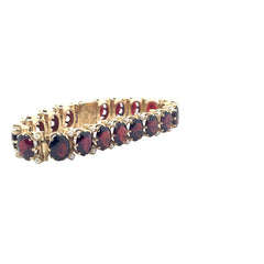 14k Yellow Gold 50.00ct (19) Oval Garnet and (40) 2mm Pearls Vintage Bracelet