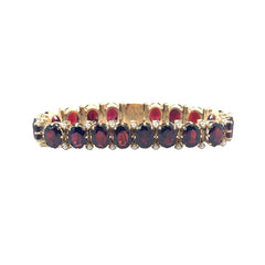 14k Yellow Gold 50.00ct (19) Oval Garnet and (40) 2mm Pearls Vintage Bracelet