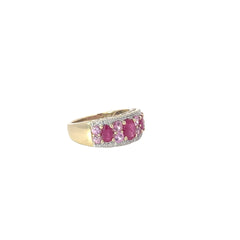 10K Yellow Gold Oval Ruby, Round Pink Sapphire and Round Diamond Ring