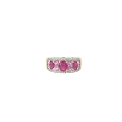 10K Yellow Gold Oval Ruby, Round Pink Sapphire and Round Diamond Ring