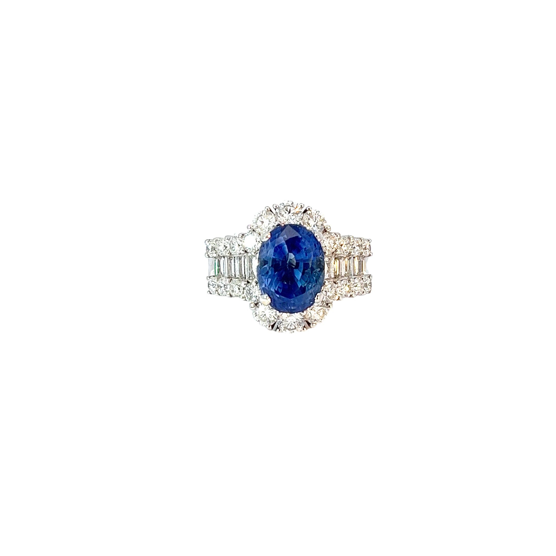 18k White Gold 5.63ct Oval Shaped Blue Sapphire and 2.50ct F VS2 Diamond Ring Certified By  GIA # 2185113239