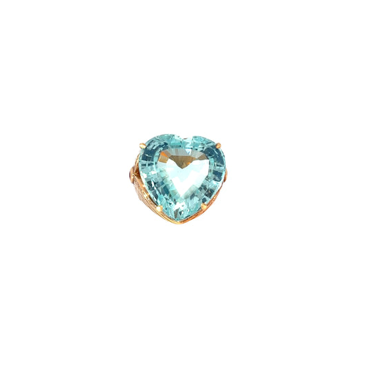 18k Rose Gold 27.65ct Heart Aquamarine/ .72ct Round G SI1 Round Diamond and .30ct Pear Shaped Ruby Ring Certified by GIA #2181851460