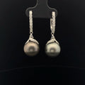 18k White Gold .75ct F VS2 Diamond and Tahitian 18mm Pearl Drop Earrings