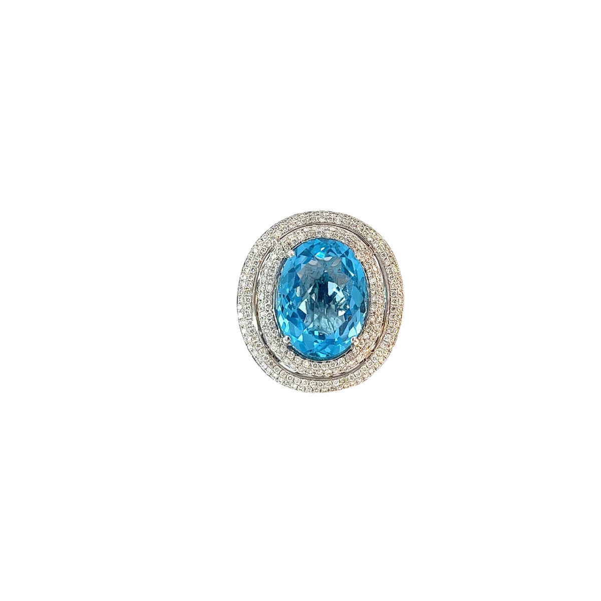 Ladies 14k White Gold Blue Topaz and Diamond Ring