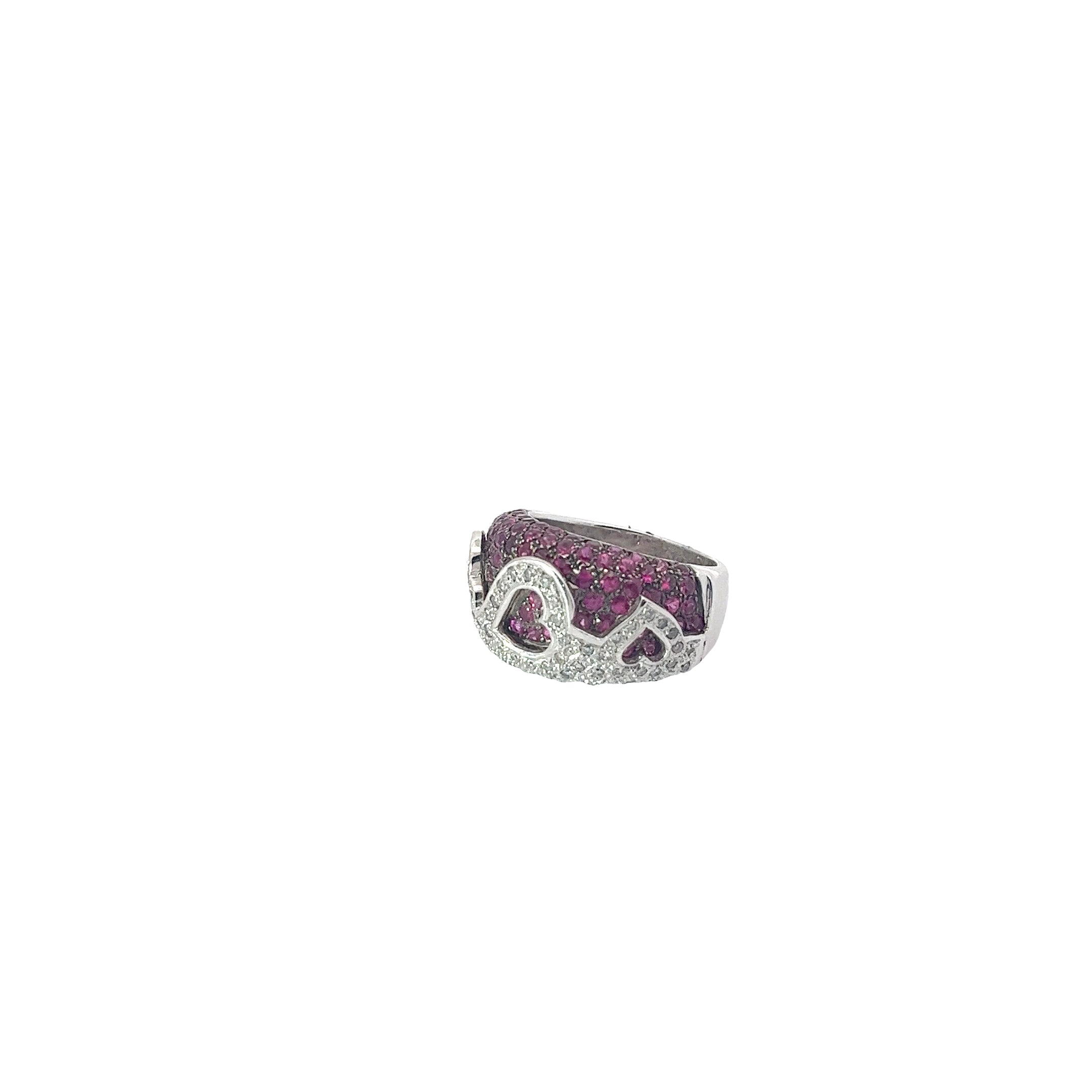 18k White Gold 1.00ct Round Diamond and 1.00ct Round Ruby Heart Levitan Ring
