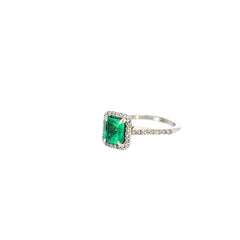 14k White Gold 1.62ct AA Emerald Princess Cut and .58ct G VS2 Round Diamond ring