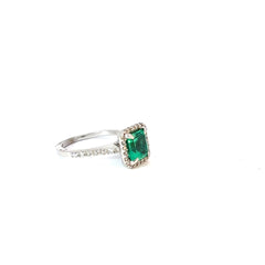 14k White Gold 1.62ct AA Emerald Princess Cut and .58ct G VS2 Round Diamond ring