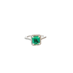 14k White Gold 1.62ct AA Emerald Princess Cut and .58ct G VS2 Round Diamond ring