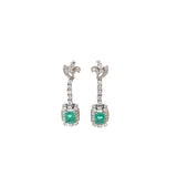 Ladies 18k White Gold emerald and diamond drop earrings