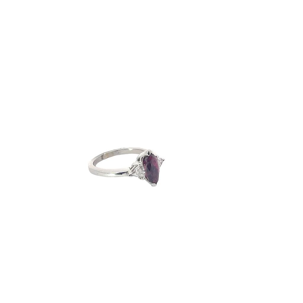 14k White Gold 1.90ct Marquise Shaped Center Ruby and .50ct  F VS2 Trillion Diamond Ring Certified by GIA# 5181593221
