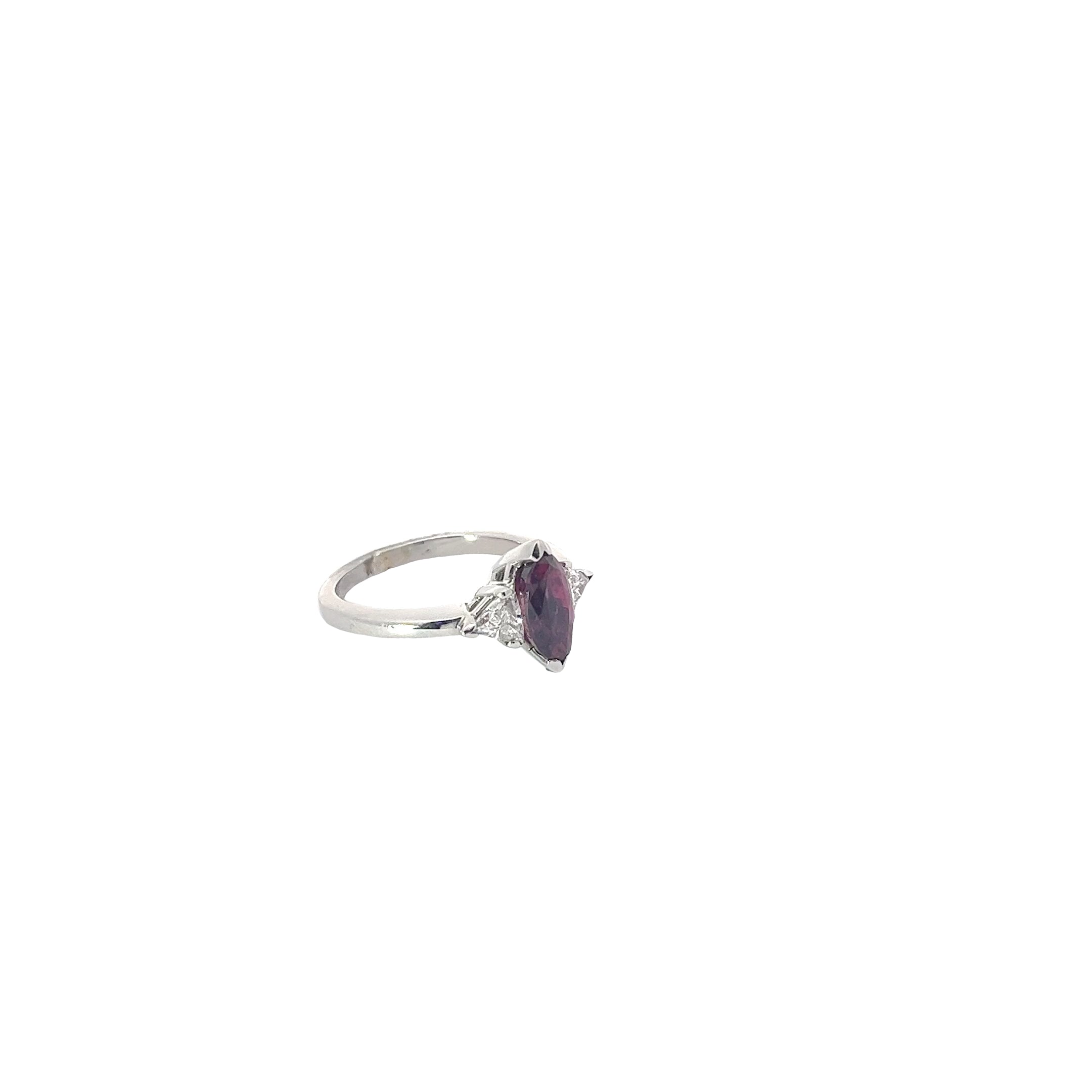 14k White Gold 1.90ct Marquise Shaped Center Ruby and .50ct  F VS2 Trillion Diamond Ring Certified by GIA# 5181593221