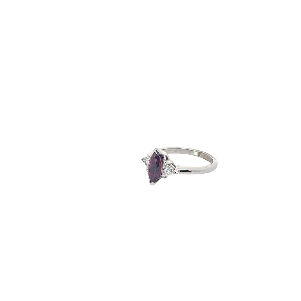 14k White Gold 1.90ct Marquise Shaped Center Ruby and .50ct  F VS2 Trillion Diamond Ring Certified by GIA# 5181593221
