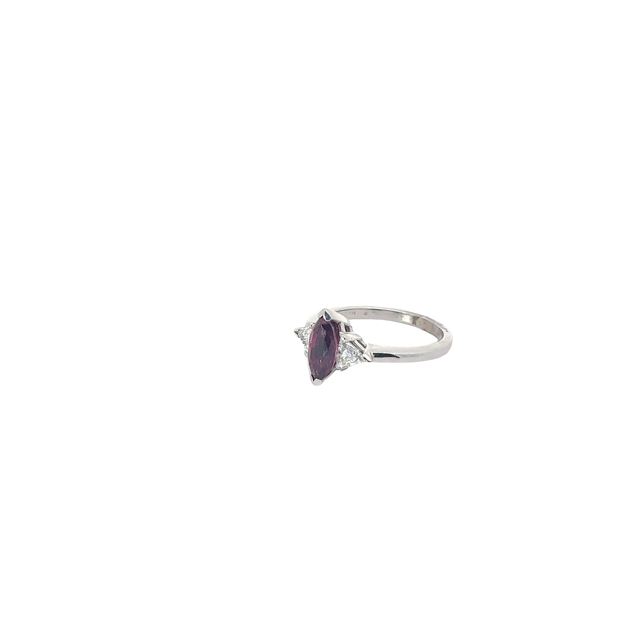 14k White Gold 1.90ct Marquise Shaped Center Ruby and .50ct  F VS2 Trillion Diamond Ring Certified by GIA# 5181593221