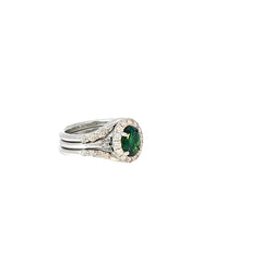 Platinum 1.50ct Oval  Green Tsavorite and .42ct G VS2 Round Diamond ring Certified By GIA#1192062713