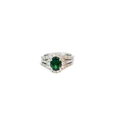 Platinum 1.50ct Oval  Green Tsavorite and .42ct G VS2 Round Diamond ring Certified By GIA#1192062713