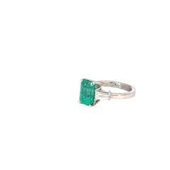 18k White Gold 3.00ct Colombian Emerald and along the band .60ct VS2 Round Diamond Ring