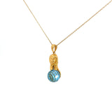 Ladies 14k Yellow Gold Lion Necklace with Blue Topaz Ball