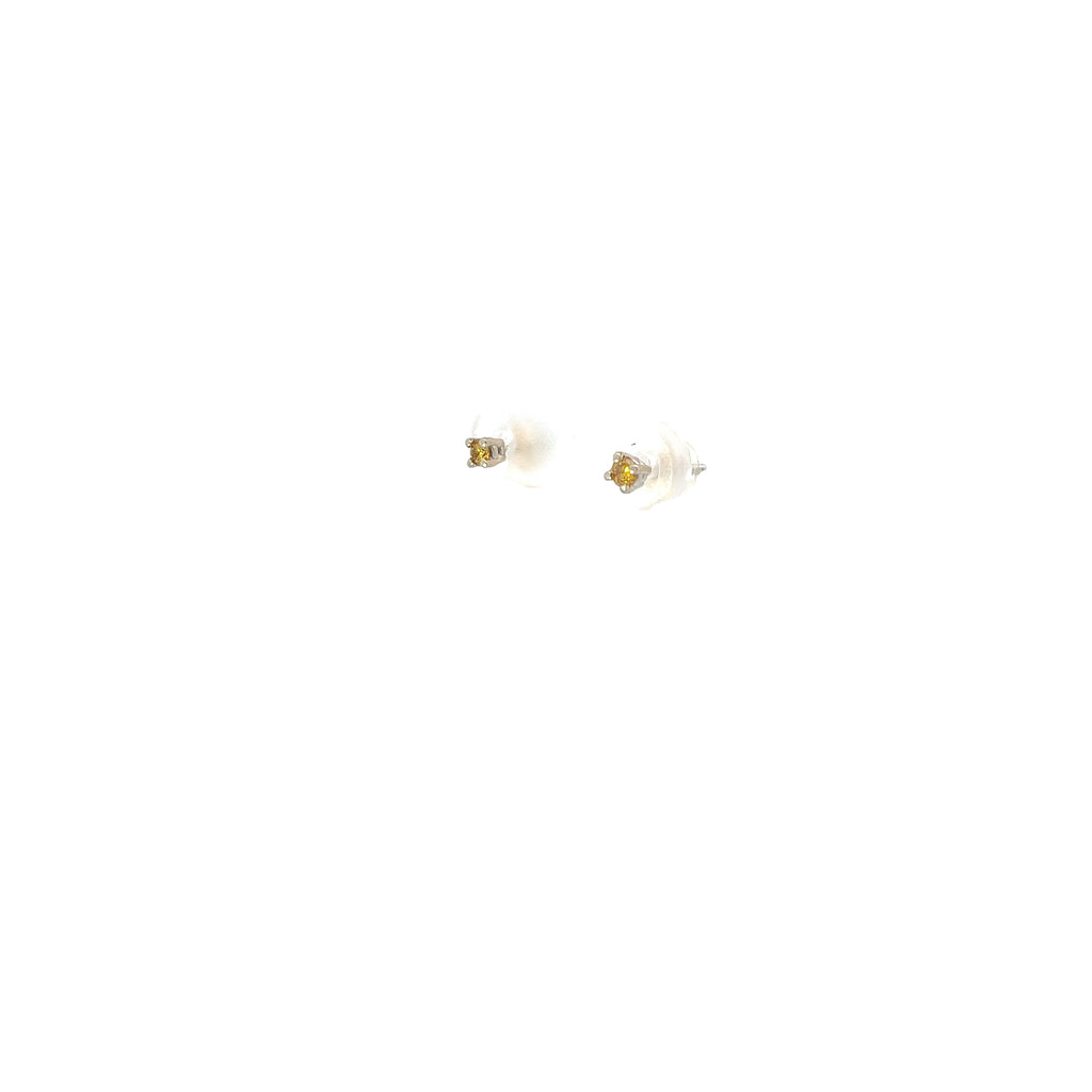 14k White Gold .10ct G SI1 Yellow Round Diamond Stud Baby Earrings