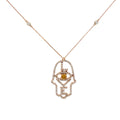 18k Rose Gold 2.25ct H SI1 Round Diamond and .60ct Round Orange Diamond khamsa Necklace