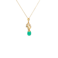 18k Yellow Gold 2.50ct Cut in a Cabochon Style Colombian Emerald and .38ct F VS2 Round and Baguette Diamond Necklace