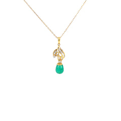 18k Yellow Gold 2.50ct Cut in a Cabochon Style Colombian Emerald and .38ct F VS2 Round and Baguette Diamond Necklace