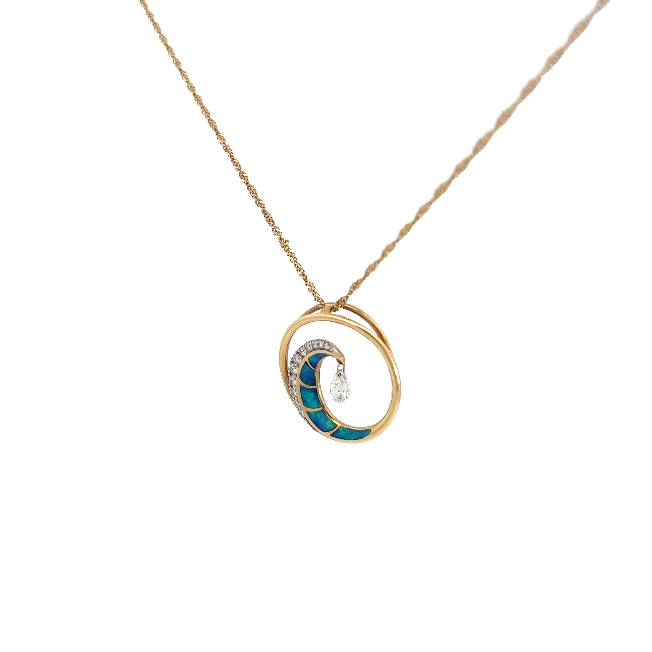 14k Yellow Gold .35ct F VS2 Round Diamond Mother of Pearl Necklace 18 inch length