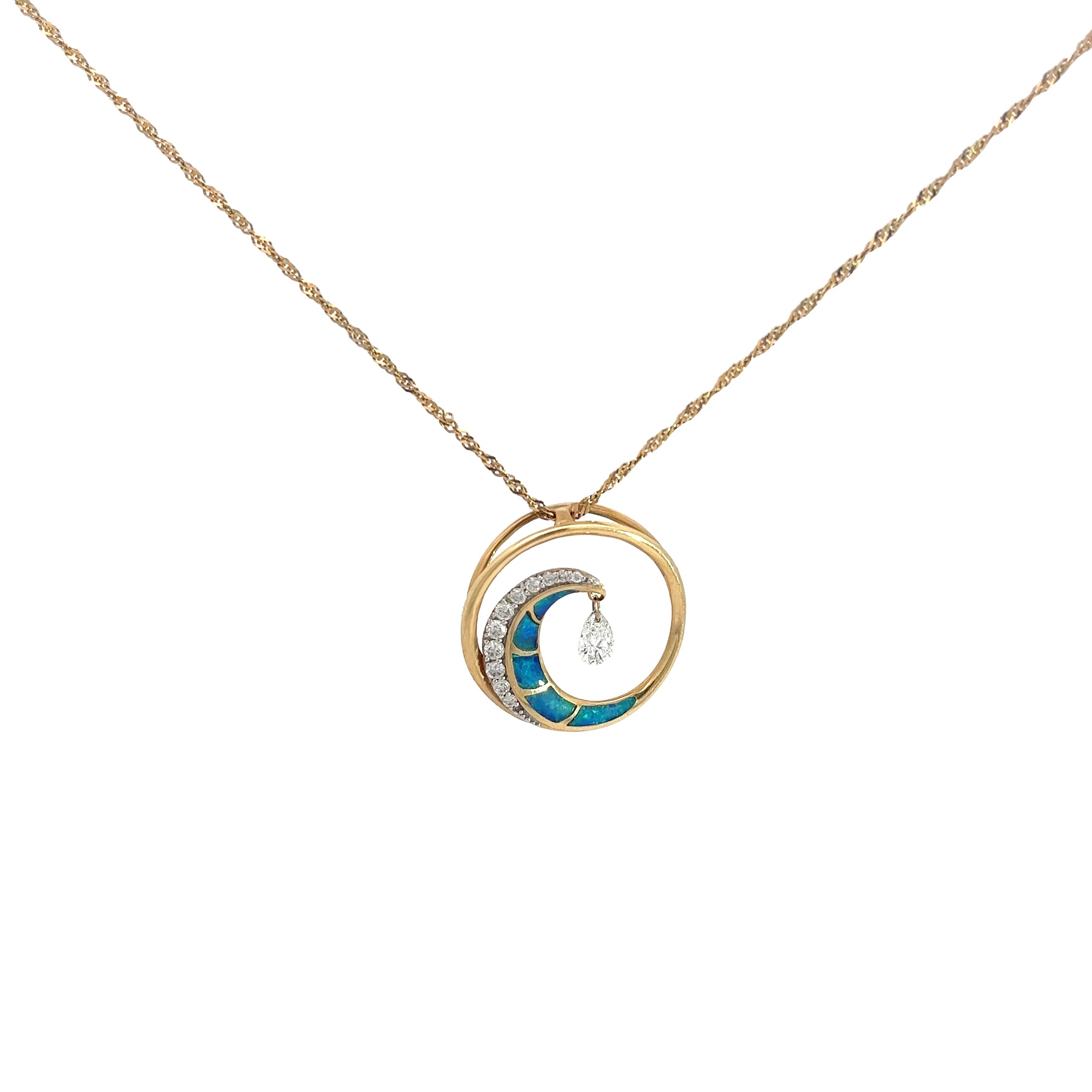 14k Yellow Gold .35ct F VS2 Round Diamond Mother of Pearl Necklace 18 inch length