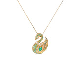 Ladies 14k Yellow Gold Emerald and Diamond Swan necklace