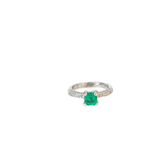 18k White Gold.75ct Princess Cut Columbian Emerald and .40ct G SI1 Round Diamond Ring