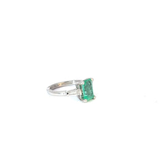 14k white gold 1.35CT EMERALD CUT Columbian emerald and .20CT F VS2 BAGUETTE  diamond ring