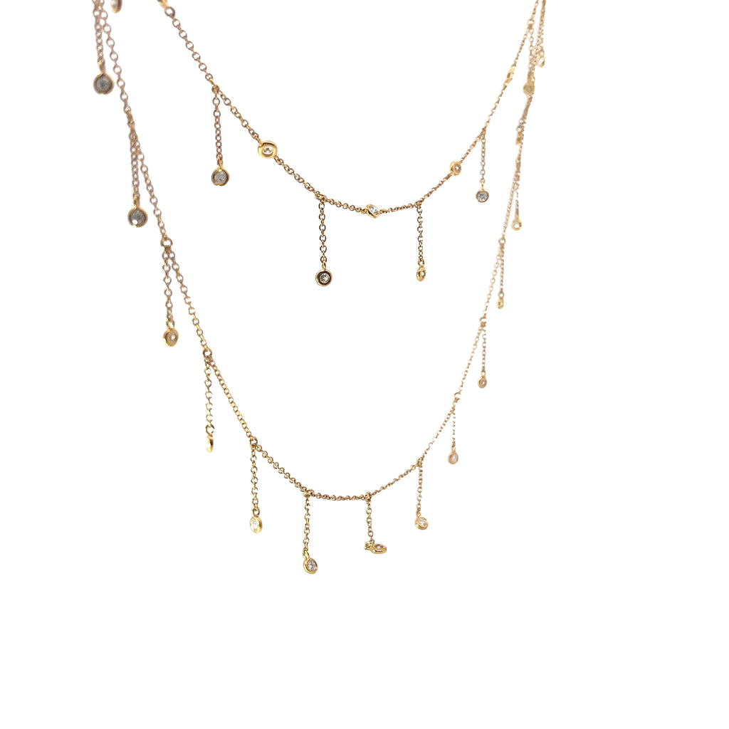 14k Yellow Gold 1.00ct F VS2 Round Diamond Double Layer Necklace
