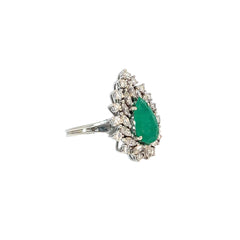 14k White Gold Vintage 3.00ct Pear shaped Emerald , 1.50ct Marquise and .80ct G VS2 Round Diamond ring