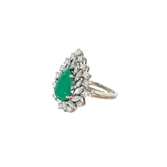 14k White Gold Vintage 3.00ct Pear shaped Emerald , 1.50ct Marquise and .80ct G VS2 Round Diamond ring