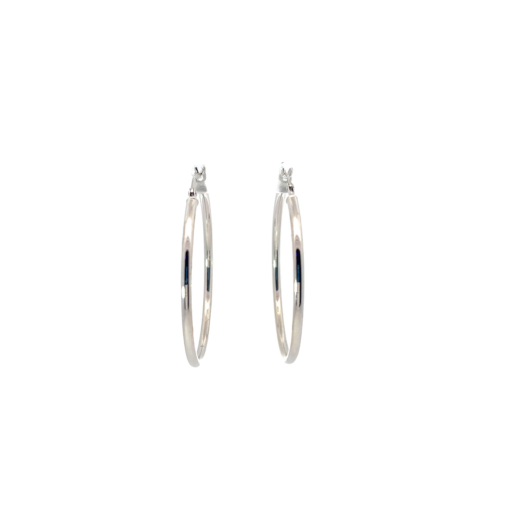 14k White Gold Round Tube Hoop Earrings. Hoops are a high polish. 2.35mm wide 2.1 gram