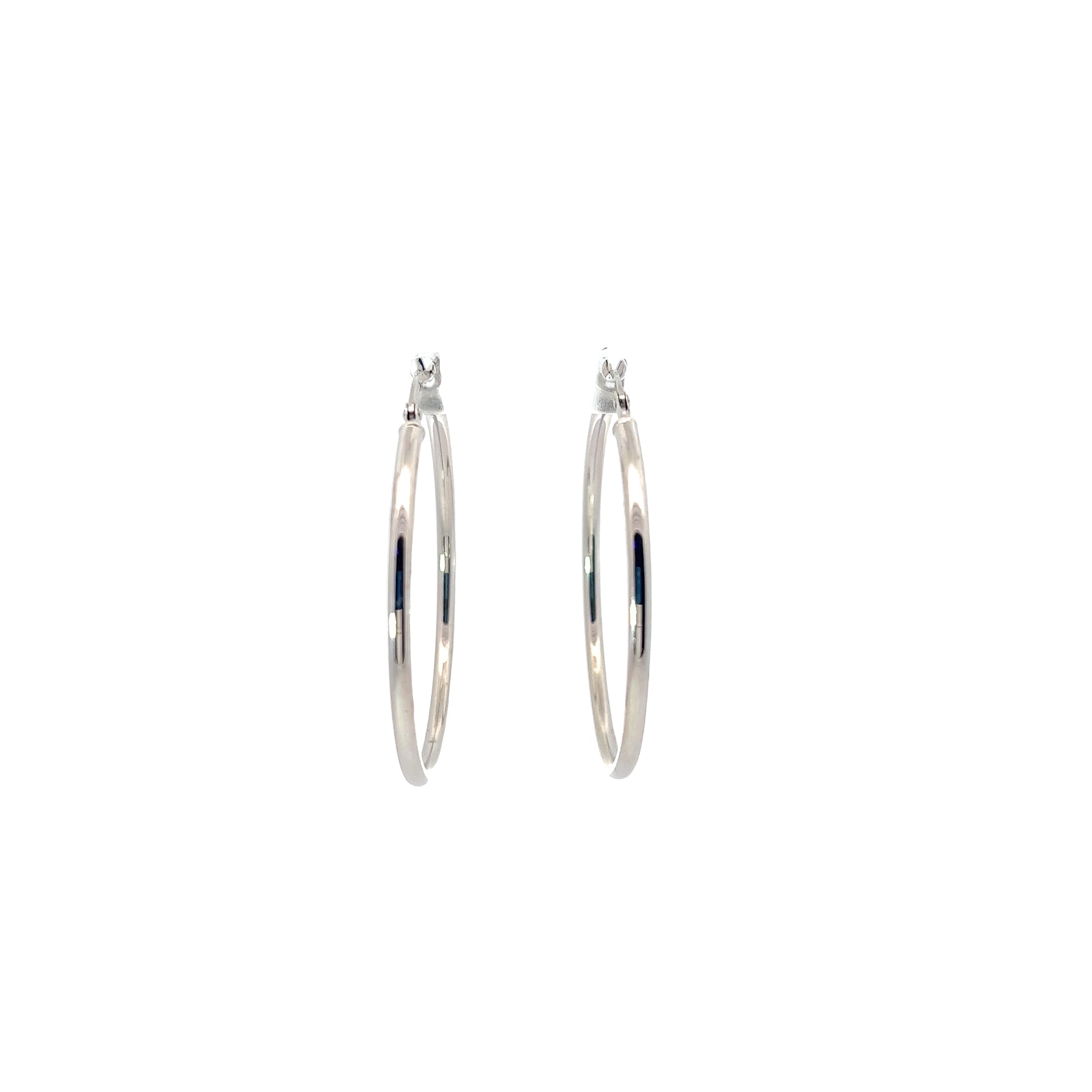 14k White Gold Round Tube Hoop Earrings. Hoops are a high polish. 2.35mm wide 2.1 gram