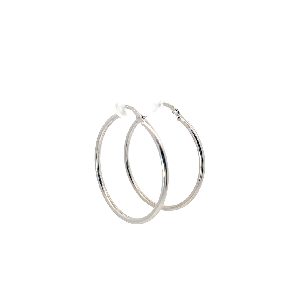 14k White Gold Round Tube Hoop Earrings. Hoops are a high polish. 2.35mm wide 2.1 gram