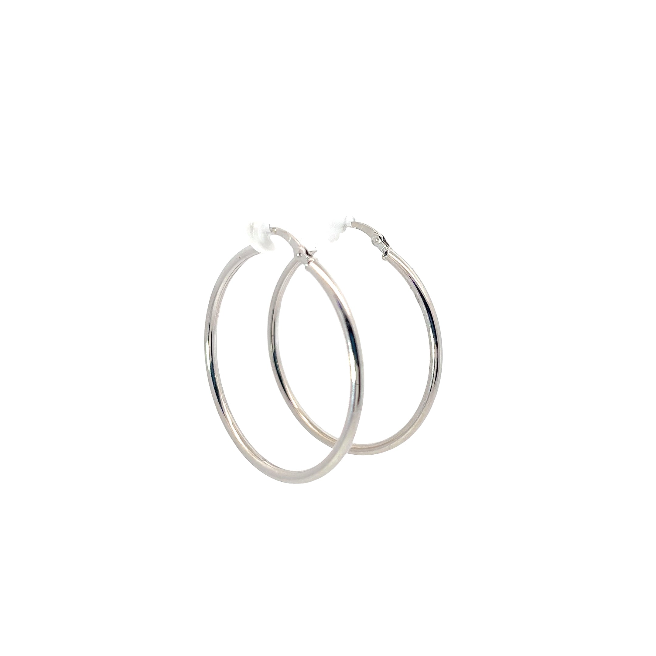 14k White Gold Round Tube Hoop Earrings. Hoops are a high polish. 2.35mm wide 2.1 gram