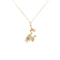 18k Yellow Gold .25ct E VS2 Round Diamond Frog Necklace with Round Emerald Eyes
