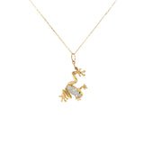 Ladies 18K Yellow Gold Diamond Frog Necklace with Emerald Eyes