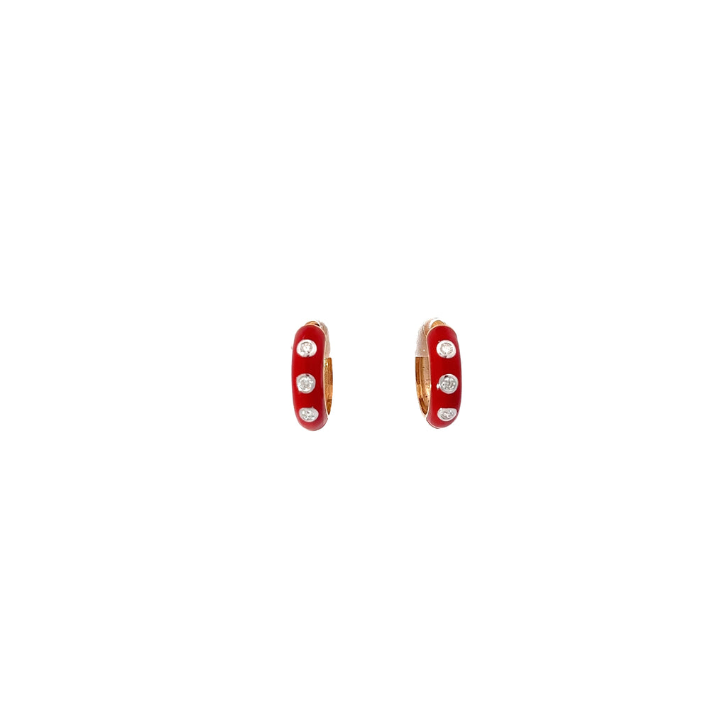 14k Rose Gold 1.00ct G VS2 Round Diamond and Red Enamel Hoop Earrings