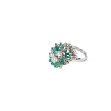 Ladies 18k White Gold Emerald and Diamond Vintage ring
