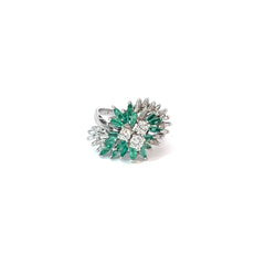 18k White Gold 1.15 CT. Marquise Emerald and 1.25CT F VS2  ROUND AND BAGUETTE  Diamond Vintage ring