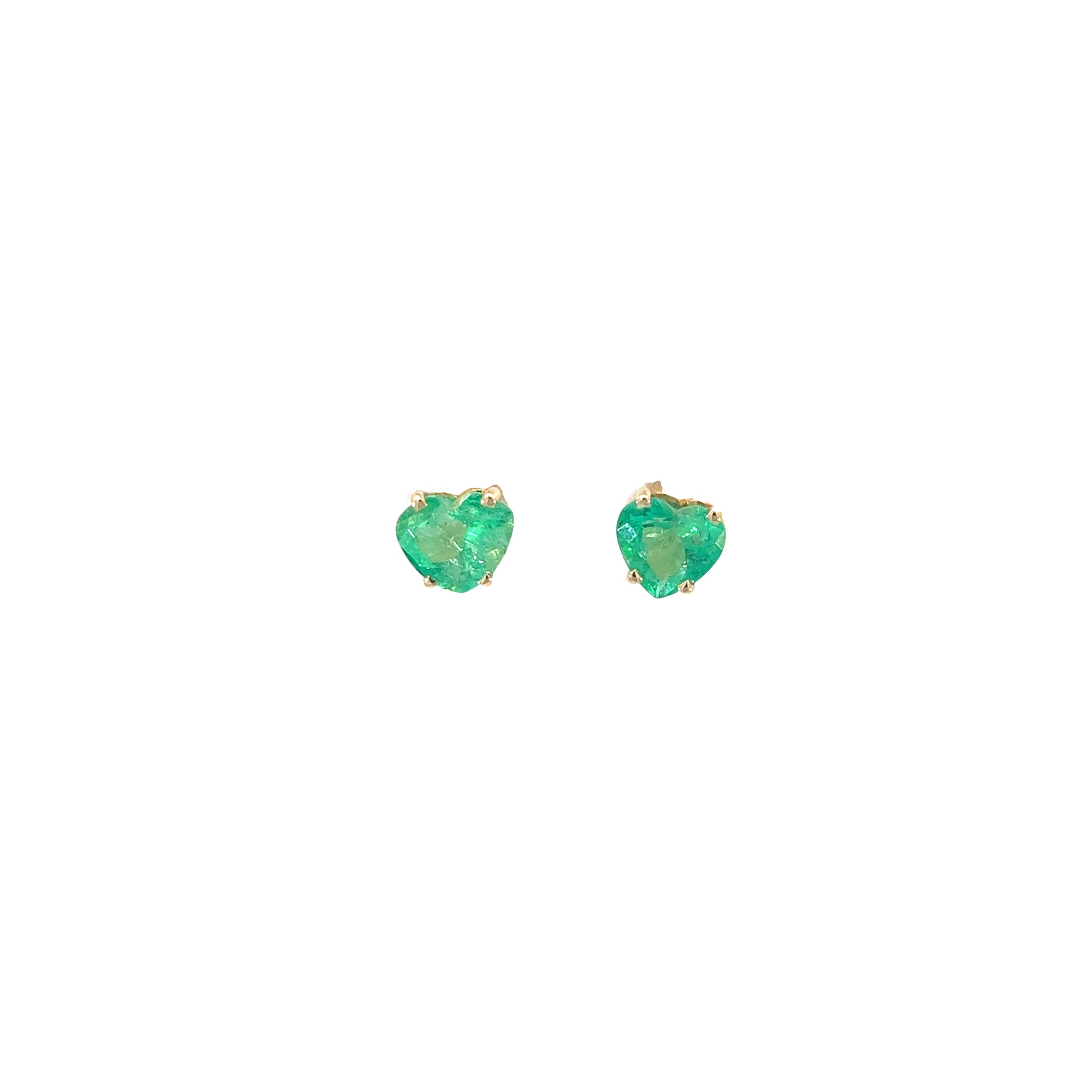 14k Yellow Gold 3.42ct Emerald Heart Stud Earrings
